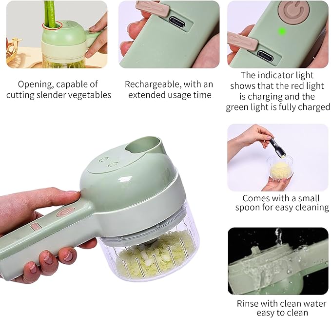 4 in 1 Electric Vegetable chopper hand held, Ninja Food Chopper, Mini Fruit Slicer,Garlic Chopper,Egg whisk and Meat Mincer,Handheld Veggie Cutter for Salad