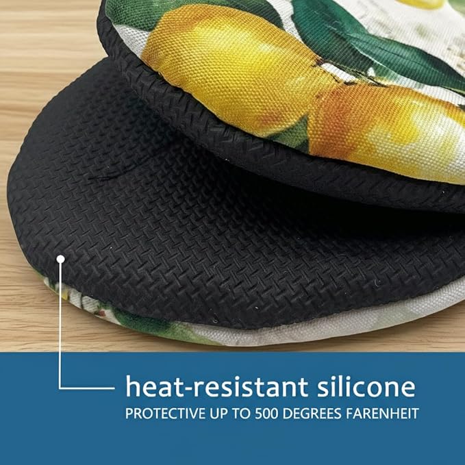 Watercolor Lemon Mini Silicone Oven Mitts 2-Pack Set, Heat Slip Resistant Kitchen Gloves, Soft Oven Mittens for Baking & Cooking