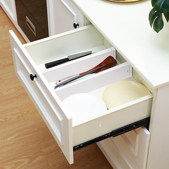 Sawysine 12 Pcs Bamboo Drawer Dividers Adjustable Drawer Organizers Spring Separators Organization Expandable Organizers for Kitchen Bedroom Bathroom Dresser Office (White Color, 22 x 2.4 Inches)