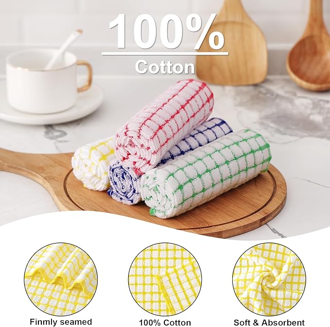 Kitinjoy Cotton 12 Pack Terry Kitchen Towels, 16 x 25 Inches Super Soft and Absorbent Dish Towels, Quick Drying Hand Towels for Kitchen Drying, Yellow