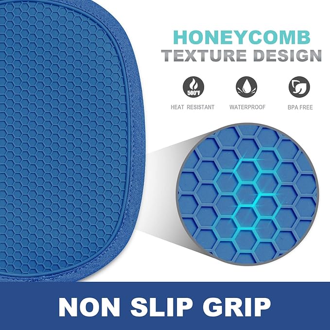 2-Pack Silicone Pot Holders for Kitchen Heat Resistant up to 500°F, Non-Slip Large Hot Pads with Pocket, Quilted Liner Trivets for Countertops Hot Pots and Pans (RoyalBlue)