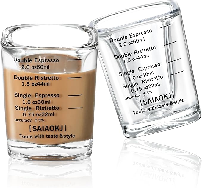 Shot Glasses Measuring Cup Set 2PACK Espresso Shot Glasses Liquid Heavy Glass 2oz/60ml(Black)