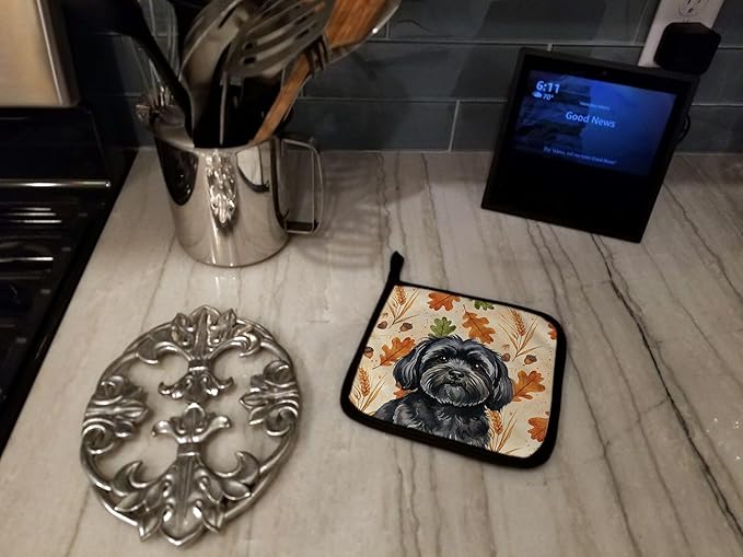 Caroline's Treasures Black Lhasa Apso Heirloom Fall Pair of Pot Holders Pair 7.5x7.5 Quilted Insulated Hot Pads Decorative Kitchen Gift Made in USA