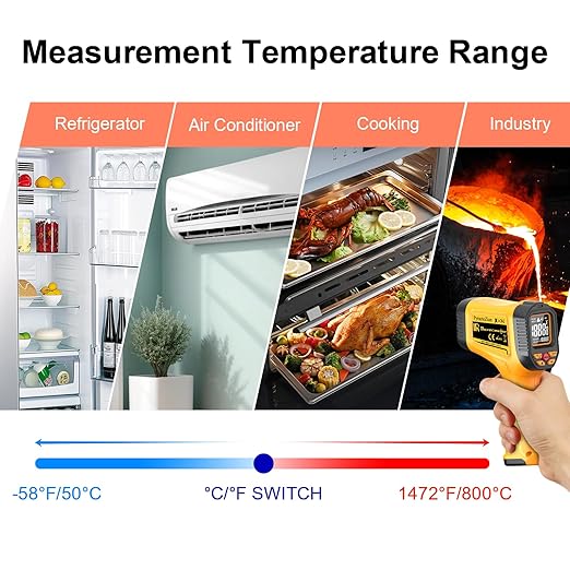 Rechargeable IR Thermometer Gun, -58°F~1472°F Non-Contact Laser Thermometer Gun, High Accuracy Digital Infrared Temperature Gun for Cooking, Griddle, Oven, Meat Food, HVAC, Automotive, Industrial Use