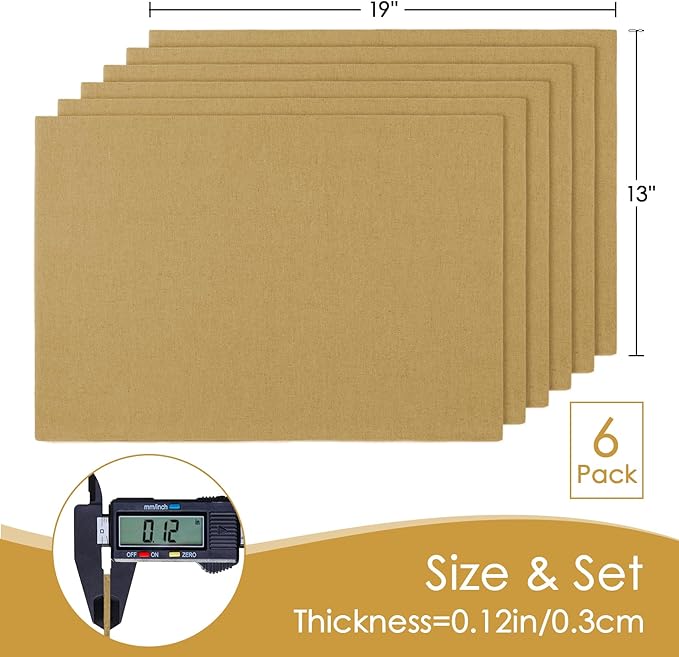 MANSPHIL Faux Linen Placemats Set of 6 - Thick Cloth Fabric Table Place Mats Heat Resistant Double Layer Wrinkle Free Dining Kitchen Table Decor - 13x19 Inch Oeko Tex Placemat