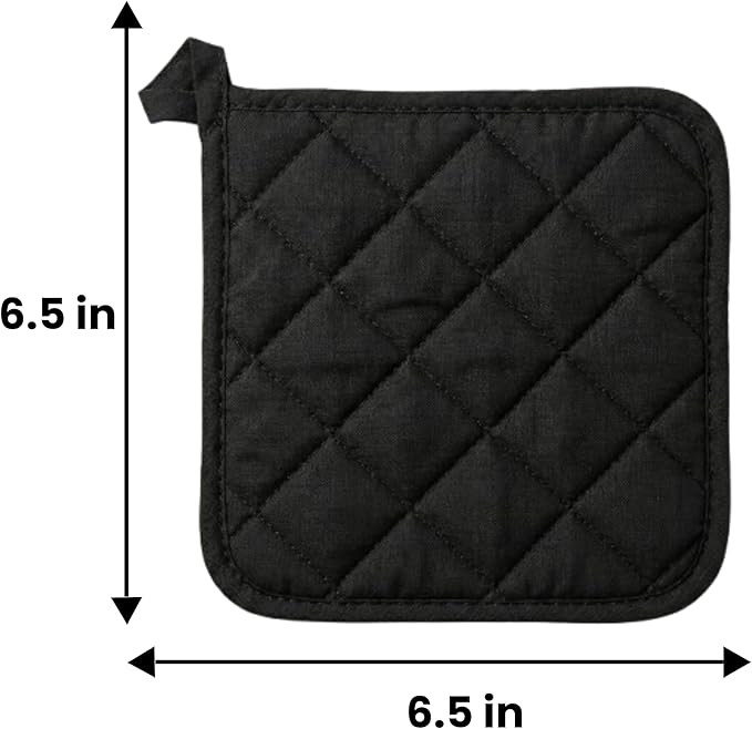Lobyn Value Packs Economical Lightweight Bulk Potholders Ten (10) Pack Everyday Quality 6.5" Square Perfect for Craft Projects Black