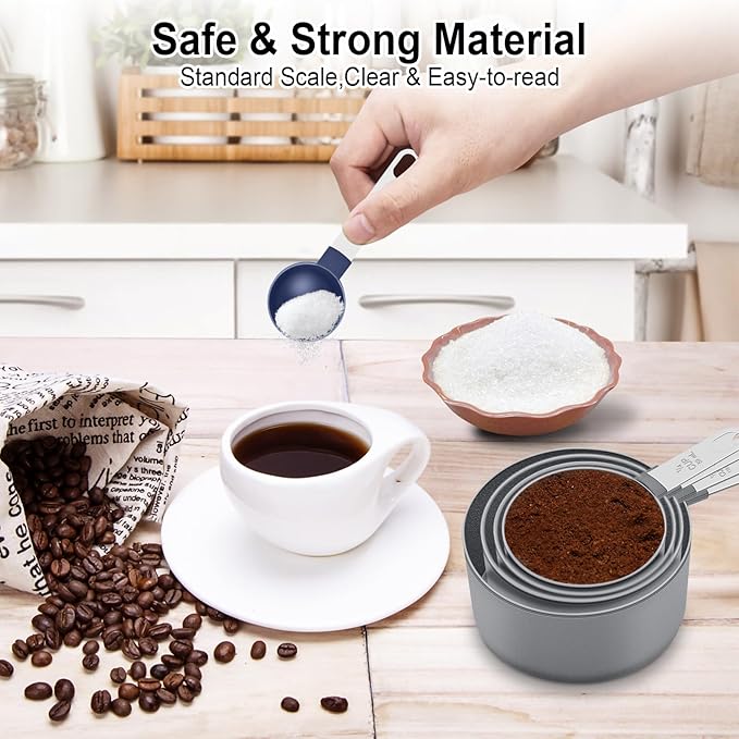 Measuring Cups and Spoons Set, 10 Pieces Nesting Measure Cups and Spoons, Kitchen Essentials Gadgets with Stainless Steel Handle for Dry & Liquid Ingredient, Blue