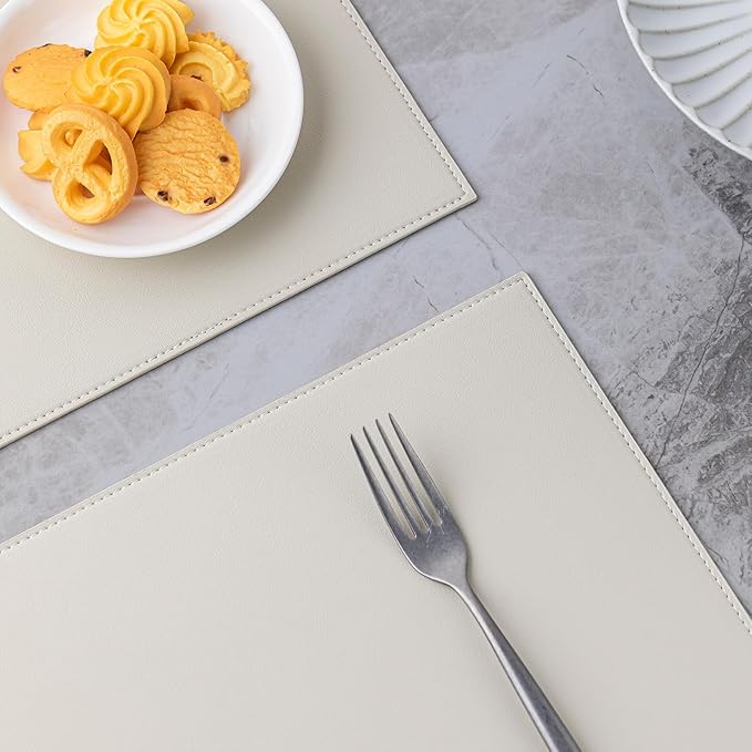 Faux Leather Placemats Set of 12 Vinyl Washable Wipeable Table Mats for Kitchen Dining Table Heat Resistant Waterproof Modern Indoor/Outdoor Placemats Non-Slip Easy Clean Place Mat Cream White