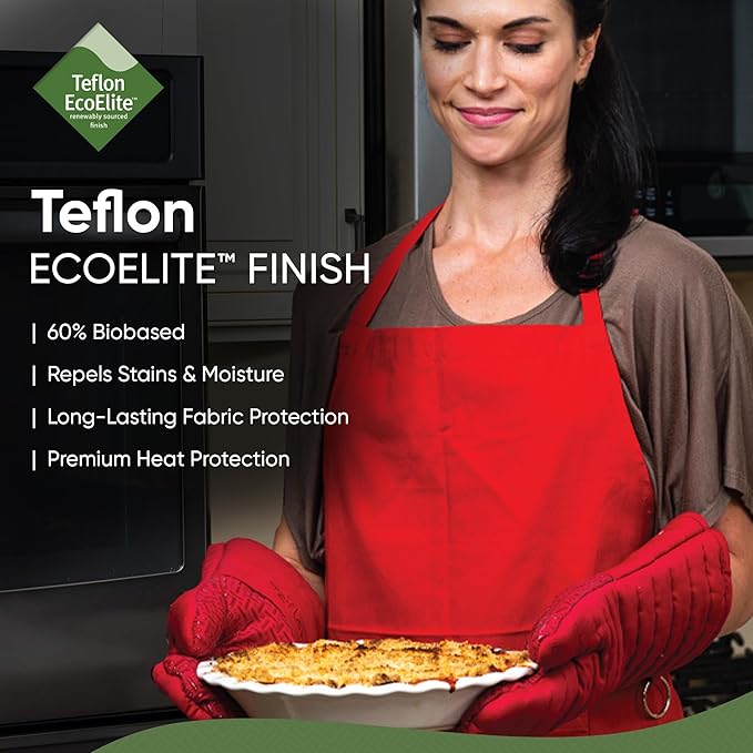 Xlnt Extra Long Oven Mitts (Red) | Teflon EcoElite Water Repellent | Heat Resistant for Oven Cooking, Grill & BBQ | Non Slip Gloves with Teflon EcoElite Finish, Cotton Lining & Hanging Loop