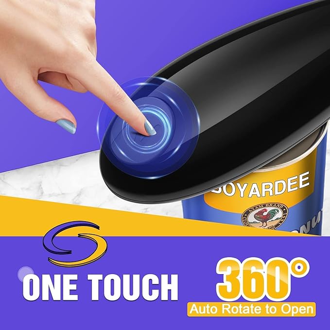 One Touch Battery Operated Electric Can Opener Fits Almost Size Can With Smooth Edge, Hands Free Electric Can Openers for Kitchen, Kitchen Gadgets Automatic Can Opener for Seniors, Arthritis Black