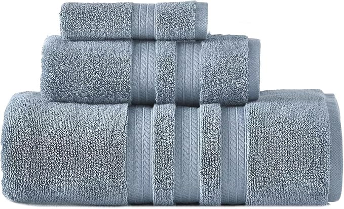 Member Mark 100% Cotton Hotel Premier Collection Luxury Bath Towel Bundle (Assorted Colors) (Blue Crest, 3-Piece Set)
