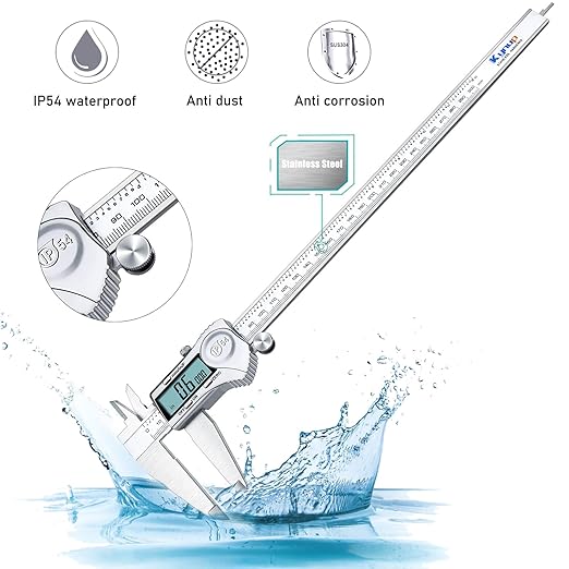 Kynup Digital Caliper, 12 Inch Caliper Measuring Tool with Stainless Steel, IP54 Splash Proof Protection Design, Large LCD Screen, Easy Switch from Inch Metric Fraction (300mm)
