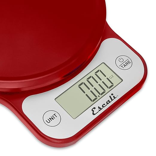 Escali Telero Digital Food Scale, High Precision Kitchen Scale for Cooking, Baking, Portion Control, Meal Prep, Weigh in Grams and Ounces, 11 lb Capacity, Red (T136)