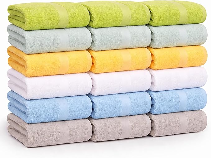 Small and Lightweight Cotton Towels Assorted Pastel Mix 24 x 40 inches Towels (6) Perfect Size for Hair Drying and Small Children
