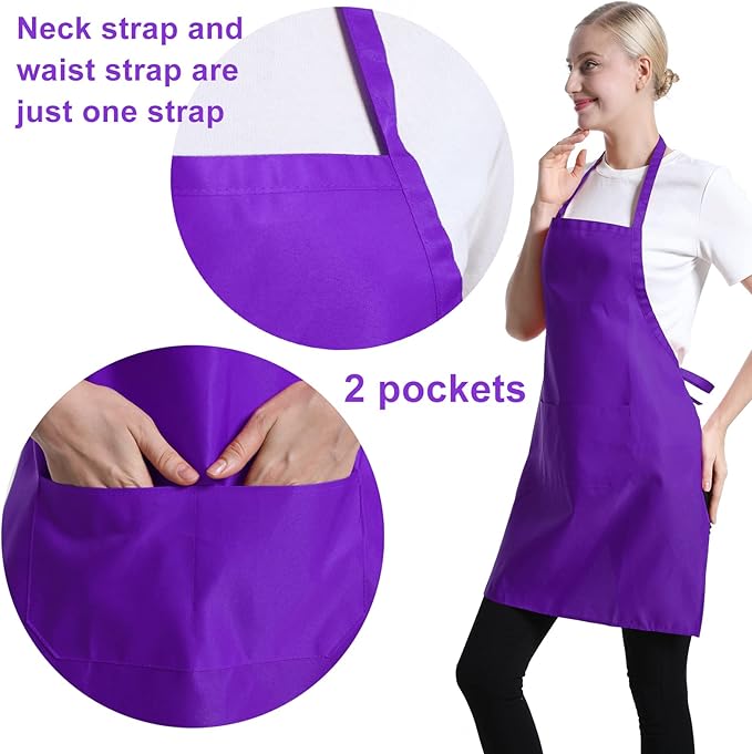Purple Color Plain Bib Aprons Bulk for Women Men Adult-Unisex Aprons with 2 Front Pockets,Size24 X28 Kitchen Cooking Server Painting Aprons(Purple-15PCS)