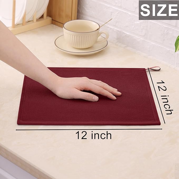 Homaxy 100% Cotton Waffle Weave Dish Cloths - 6 Pack Soft and Absorbent Dish Towels - 12 x 12 Inches Quick Dry Dish Rags - Burgundy