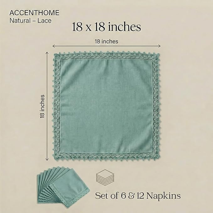 ACCENTHOME Teal Cloth Napkins Set of 12 - 18x18 inch Cotton Dinner Napkins - Washable Soft Premium Hotel Quality Reusable Napkins for Family Dinners, Weddings & Everyday Use