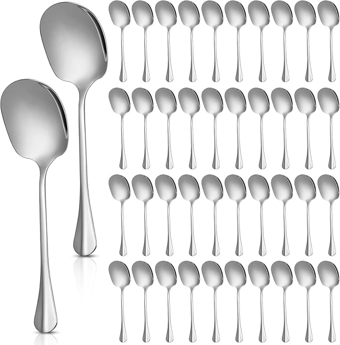 Layhit 42 Pcs Large Serving Spoons Stainless Steel Bulk for Buffet Highly Polished 8 Inches Metal Utensils Solid Dishwasher Safe Serving Spoons for Catering Salads Pasta Soup Home Party