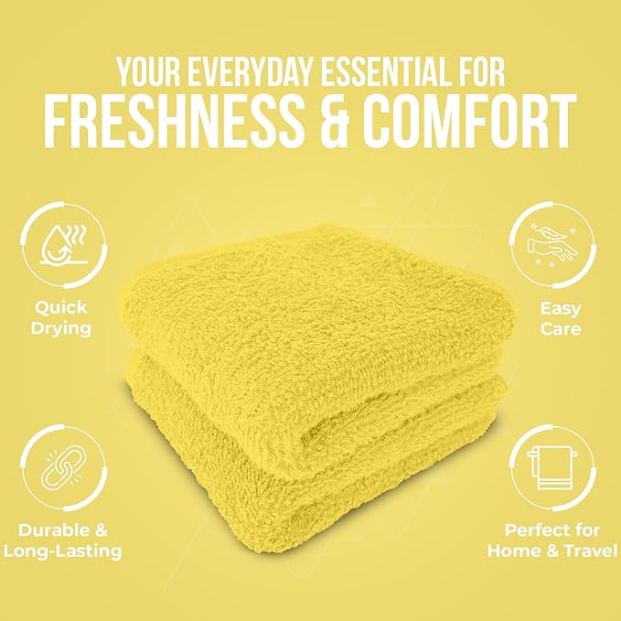 DAN RIVER 24 Pack Wash Cloths for Showering [12x12] - 100% Cotton Washcloths Premium Quality Flannel Face Cloths for Bathroom, Highly Absorbent and Soft Feel Wash Clothes, Yellow
