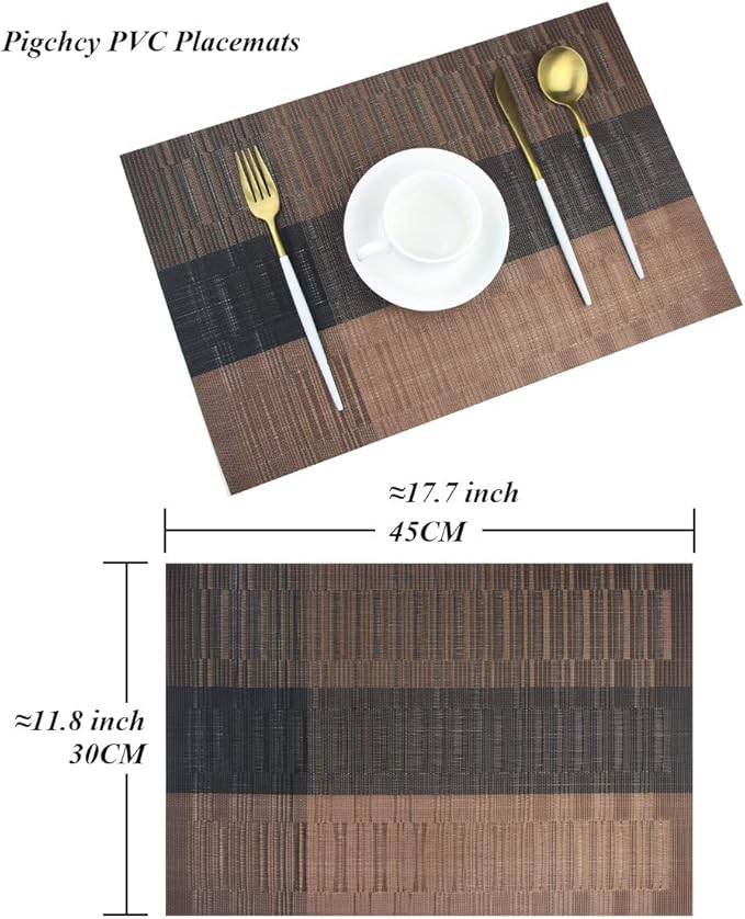 PIGCHCY Placemats,Durable Placemats for Dining Table,Washable Woven Vinyl Kitchen Placemats Set of 4 (Brown)