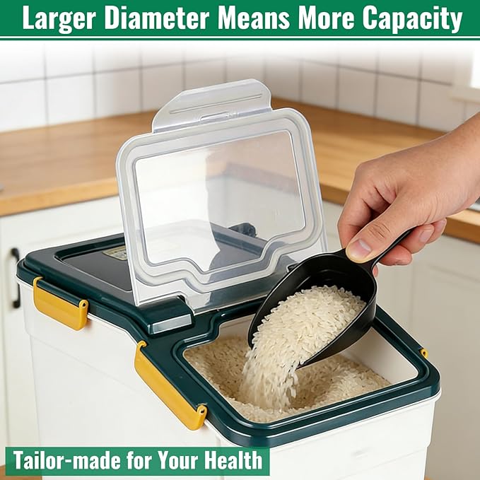 2 Pack Rice Container 50 lbs Large Bulk Flour Sugar Storage Holdhouse Plastic Grain Cereal Dry Goods Bin with Spoon and Measuring Cup for Kitchen Pantry Organization - Blue