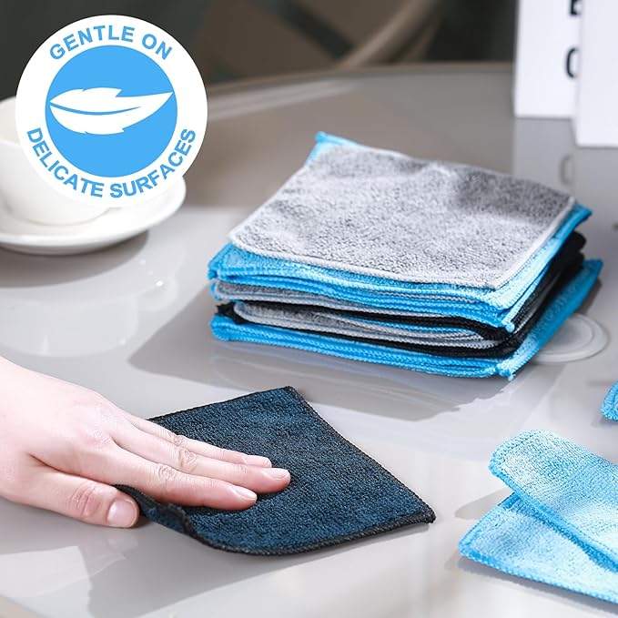 Tanlade Cleaning Cloth Dry Erase Cloth Cleaning Rags Reasonable Kitchen Towels Microfiber Towels Cars Wash(6 x 6 Inch,Blue/Gray/Black,30 Pcs)