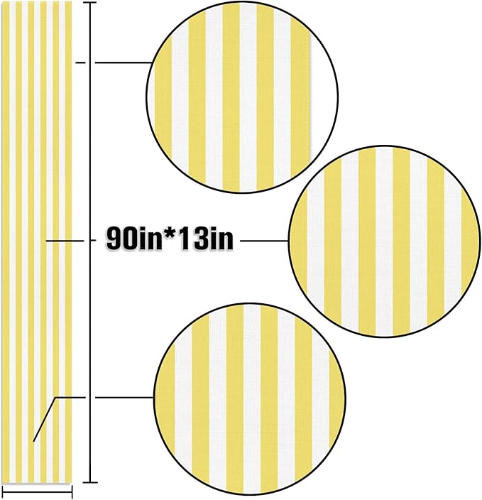 Yellow and White Cabana Striped Table Runner Birthday Party Decoration Baby Shower Dining Room Home Kitchen Table Decor (Yellow, 13" x 90")
