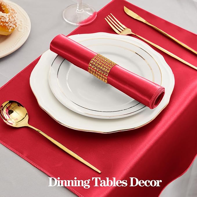 RUDONG M 100 Pcs Red Satin Napkins and Napkin Rings Set, 17 x 17 Inch Square Cloth Napkins Set of 50, Silky Soft Table Napkins Bulk for Weddings, Banquet, Parties Dinner Decoration