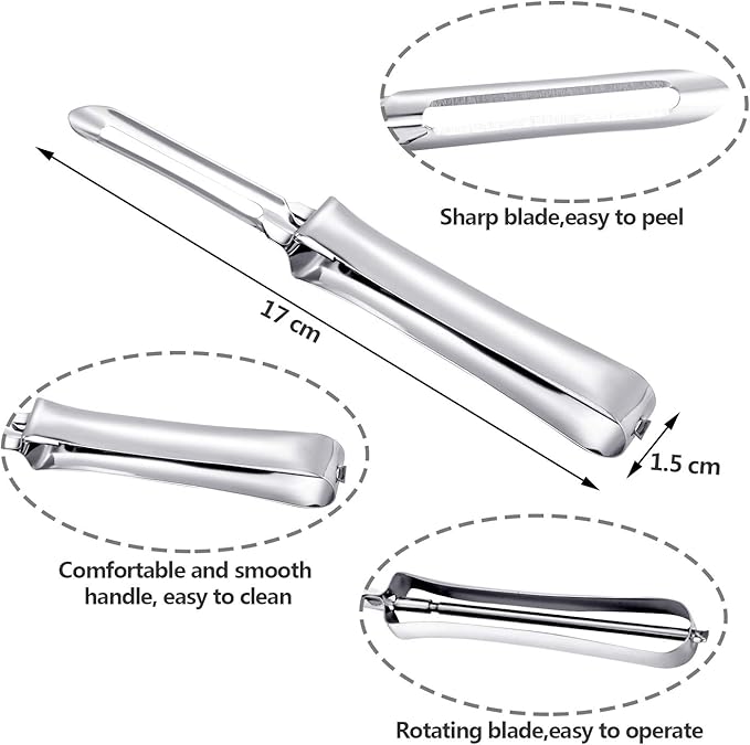 Mudder 5 Pieces Vegetable Fruit Peelers Stainless Steel Rotary Peelers Carrots Potatoes Peeling Tools for Home and Kitchen, with Ergonomic Safety and Control Handle