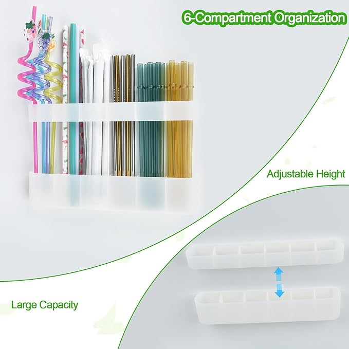 Straw Holder for Cabinet Door, Silicone Straw Organizer for Cabinet Door, Kitchen Cabinet Organizer Reusable Straws Dispenser for Home Kitchen Accessories (Transparent)