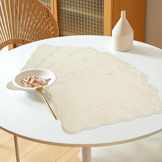 HOMBYS Quilted Placemats Set of 4 Washable-Rectangular Placemats for Kitchen Table-100% Cotton Fabric Rectangular Table Mats-Cotton, (Flax)