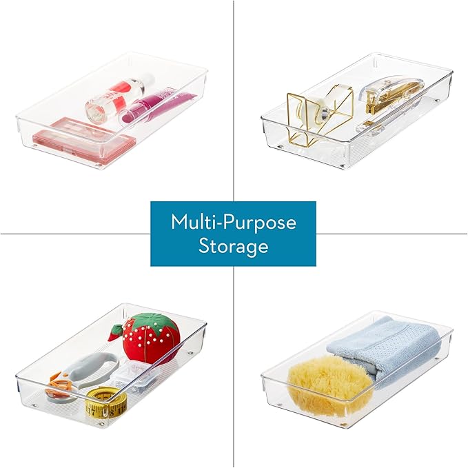 iDesign Recycled Plastic Drawer Organizer Bin –Linus Collection - Clear