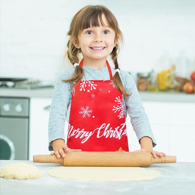 PASHOP 2 Pack Kids Christmas Apron Toddler Christmas Apron With Pockets for Kids Girls Boys Cooking Baking Painting