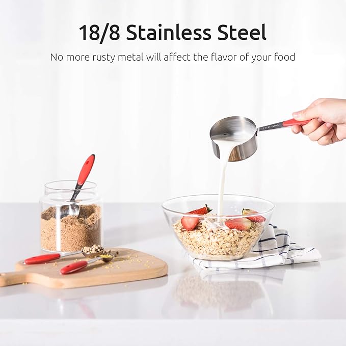 Measuring Cups : U-Taste 18/8 Stainless Steel Measuring Cups and Spoons Set of 10 Piece, Upgraded Thickness Handle(Red)