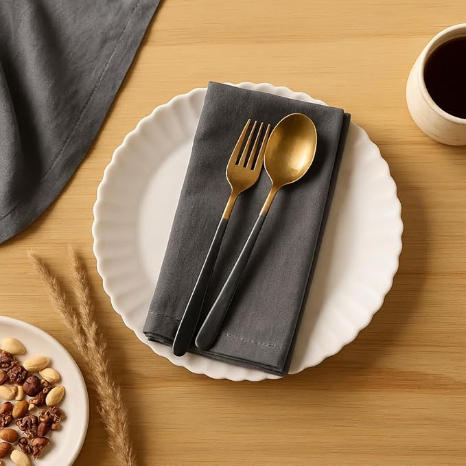 Cloth Napkins Set of 12 Solid Dinner Napkins 18x18 Inch, 100% Cotton, Soft Absorbent Reusable Washable Durable Napkin, Decorations, Restaurant, Wedding & Table Décor - Steel Grey