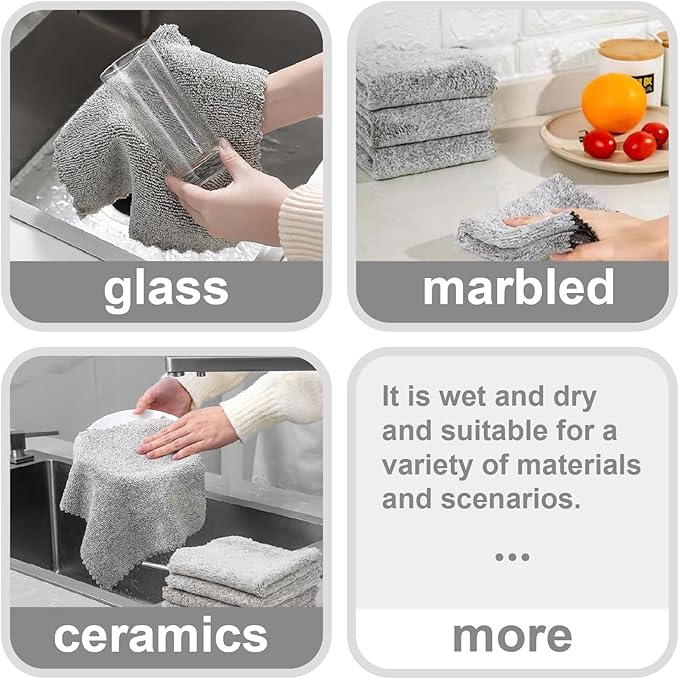 20 Pack Super Absorbent Dish Cloths Coral Velvet Microfiber Kitchen Towels Lint-Free Nonstick Oil Reusable Washable Fast Drying Rags 9.84"x9.84" Multipurpose Cleaning Dishcloths for Dishes Countertops