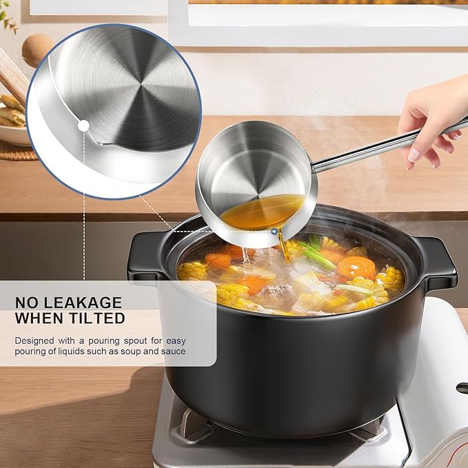 2 Pcs Stainless Steel Soup Ladle with Pour Spout, Long Handle Gravy Scoop Spoon for Punch Bowl, Sauce & Cooking, Heat-Resistant SUS304 Ladle with Spout