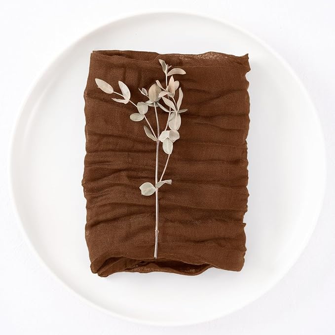 DeZerlor 30 Pack Brown Cheesecloth Napkins Tan Christmas Cloth Napkins Set of 30 Marron Holiday Dinner Napkins Bulk 21x21 Inches for Wedding Bridal Shower Baby Shower Xmas Parties