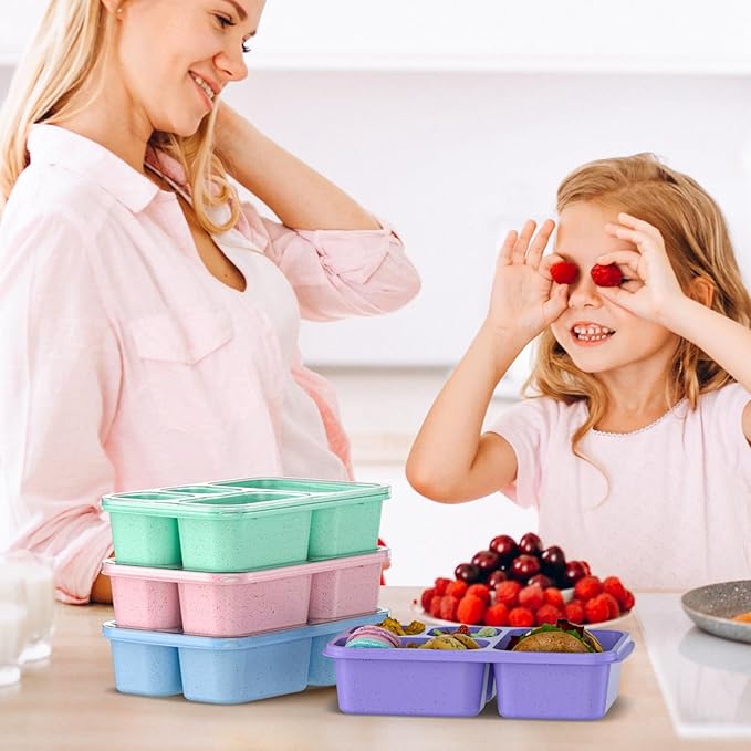 Large Capacity Bento Box for Adults, 4-Piece Set – Stackable Lunch Box with 4 Compartments, Microwave & Dishwasher Safe, Reusable Meal Prep Containers, Snack Containers for Kids & Adults (White)