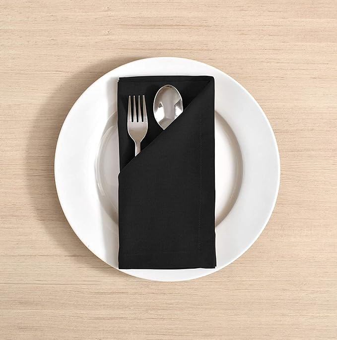 Cloth Napkins Dinner Washable Set of 4 in Cotton Linen Fabric Premium Quality, Mitered Corners for Reusable Every Day Use Pre Shrunk and Good Absorbency Christmas Cloth Napkins (Pack of 4, Black)