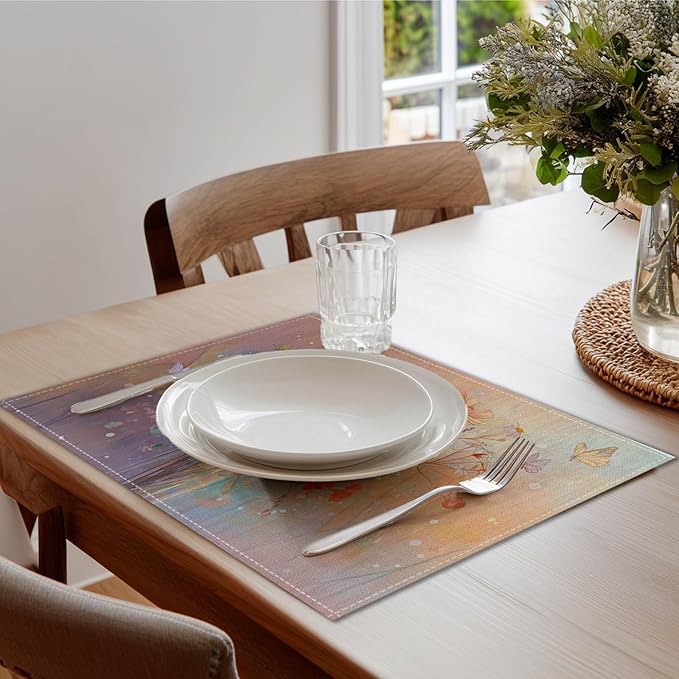 HOMETITUTE Placemats Set of 4 12x18 inch Spring Table Mats for Dining Table Floral Bouquet Linen Placemats Farmhouse Decorations Kitchen Decor Desk Mat for Outdoor Home Party Kitchen Seasonal Dining