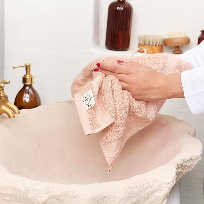 SOFE H&L | Olea Luxury Turkish Cotton Bath Towels Set of 3 : 1 Bath Towel, 1 Hand Towel, 1 Wash Cloths, Blush | Thick, Premium, Soft, Durable, Absorbent - Hotel Quality Towel Sets for Bathroom