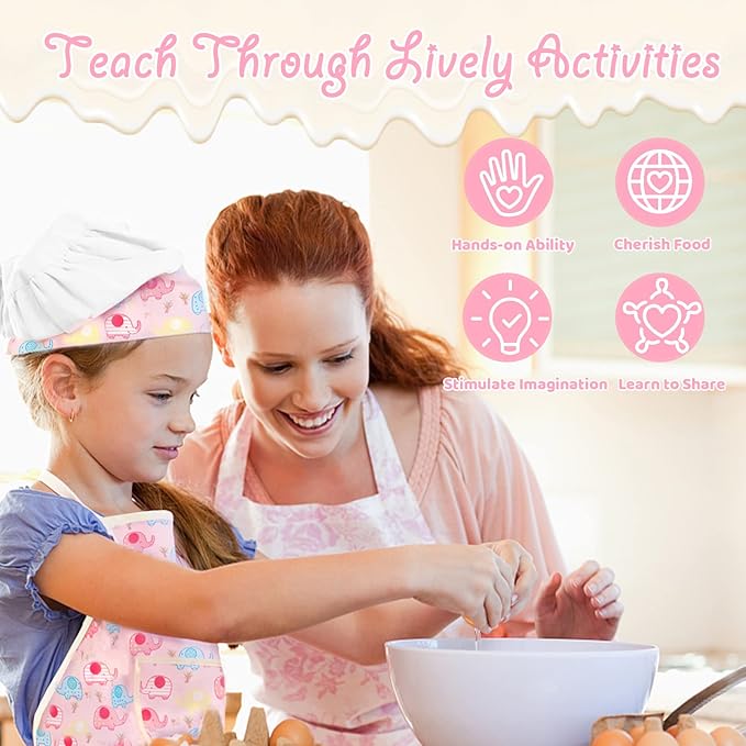 KAEGREEL Elephant Baking Chef Set for Kids, 26 Pcs Kids Cooking Set with Elephant Apron & Hat, Chef Supplies Kitchen Toys Dress Up Role Play Gifts for Girls Boys Aged 3-8