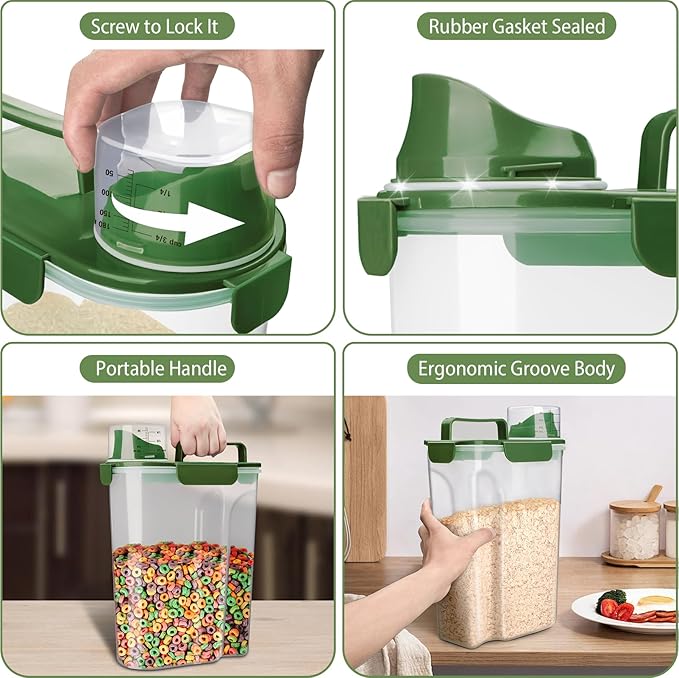 Komzon Rice Container, Airtight Rice Storage Container 10lb, Cereal Containers Storage, BPA Free Food Dispenser with Pouring Spout Handle for Flour Pasta Grain, Pet Dog Cat Bird Food Storage Container