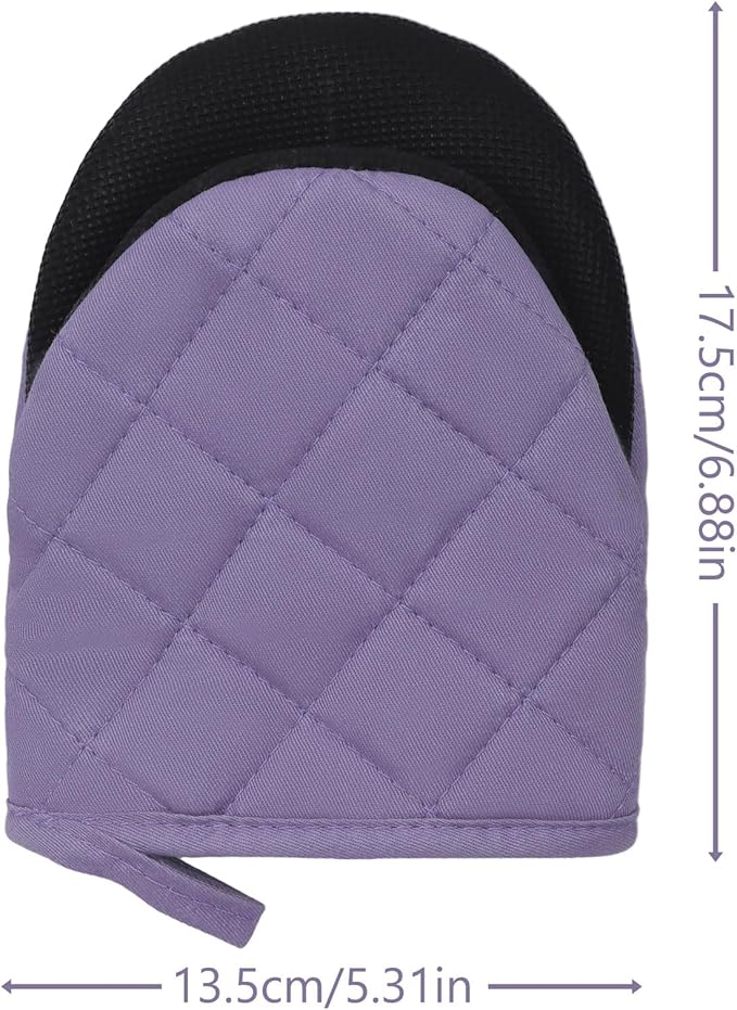Short Oven Mitts, Heat Resistant 500°F, Silicone Grip Kitchen Gloves, Non-Slip for Baking, Grilling, BBQ, Machine Washable with Hanging Loop, 2-Pack Set, Taro Purple