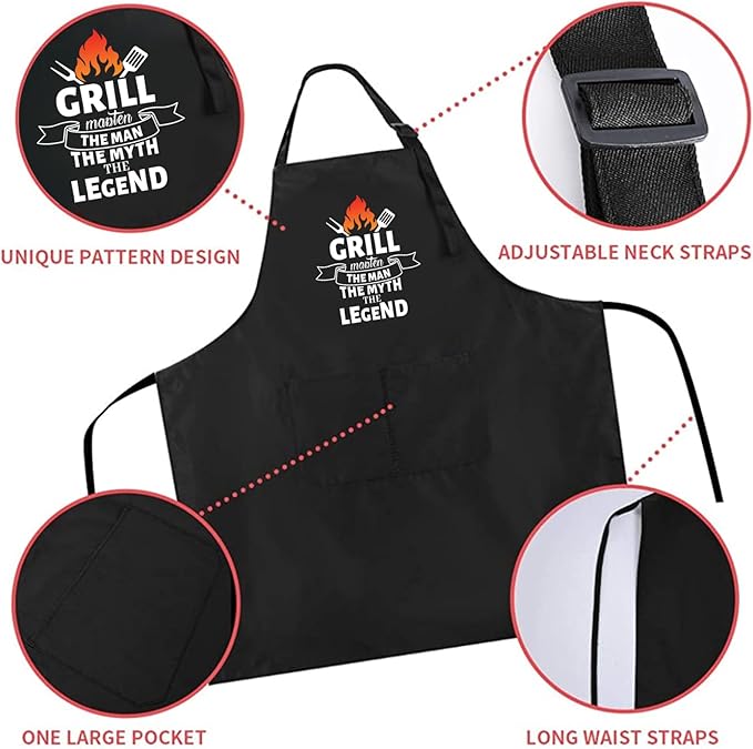 ZOORON Funny Cooking Chef Apron with Pockets BBQ Kitchen Work Aprons Birthday Father’s Day Grilling Gifts for Dad, Husband