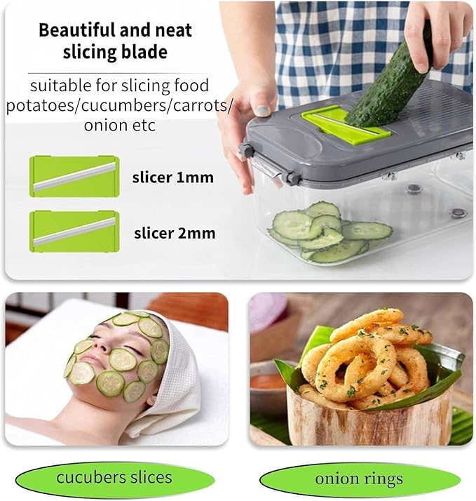 Miibox Vegetable Chopper with Container 22-in-1 Veggie Choppers and Dicers Food Chopper Cutter for Onion Tomato Multi Kitchen Tool with Lemon Squeezer -13 Blades,Grey