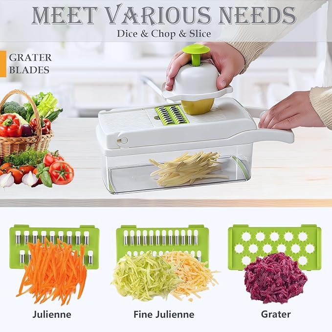 Pro-Series 20-in-1 Vegetable Chopper, Dewpeton Mandoline Slicer, Veggie Chopper, Food Chopper with Container, Vegetable Cutter Chopper & Spiralizer for Onion Salad (Home Essential Gadget & Kitchen)