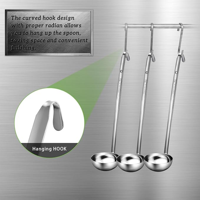 meekoo Stainless Steel Ladle Soup Handle Ladle with Pouring Rim for Kitchen Cooking Soup Sauce
