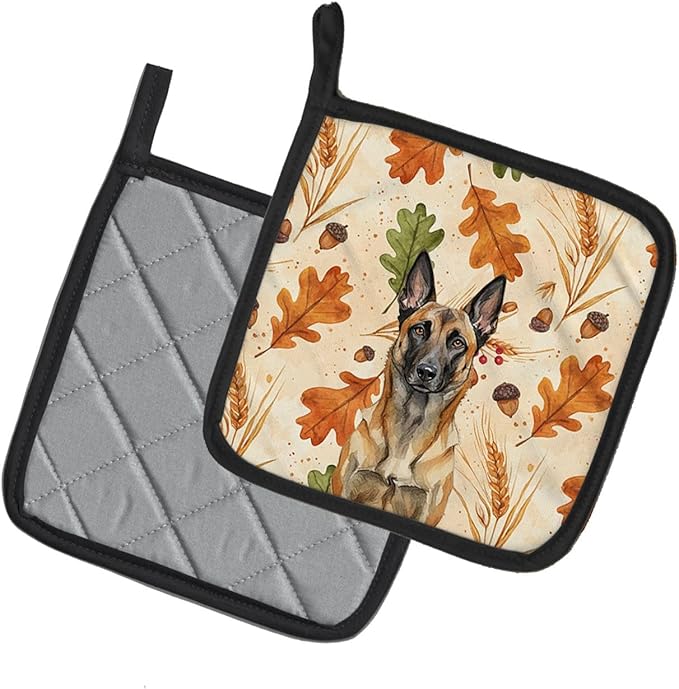Caroline's Treasures Belgian Malinois Heirloom Fall Pair of Pot Holders Pair 7.5x7.5 Quilted Insulated Hot Pads Decorative Kitchen Gift Made in USA